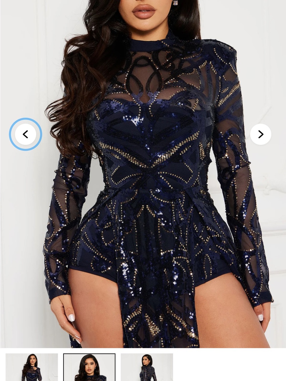 Navy Sequin Maxi Dress - Elegant Long-Sleeve Evening Gown - Picture 2 of 6